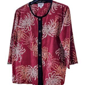 Naturally Yours Hawaii Button-up 3/4 Sleeve Asian Floral Cotton Blouse Size M